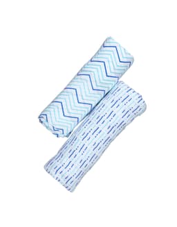 image-ORGANIC SWADDLE SET - SHADES OF BLUE (Chevron + Dotty)