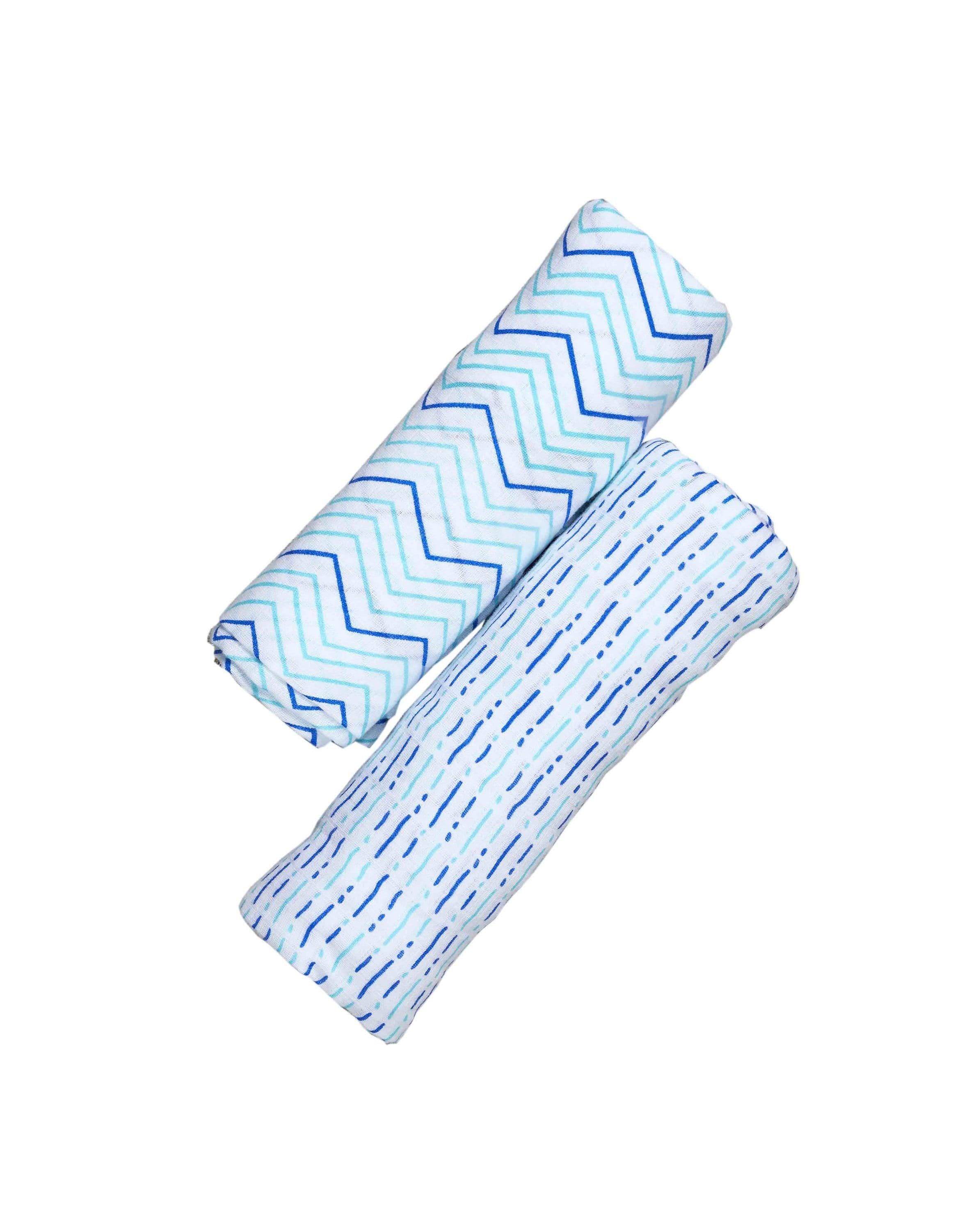 image-ORGANIC SWADDLE SET - SHADES OF BLUE (Chevron + Dotty)