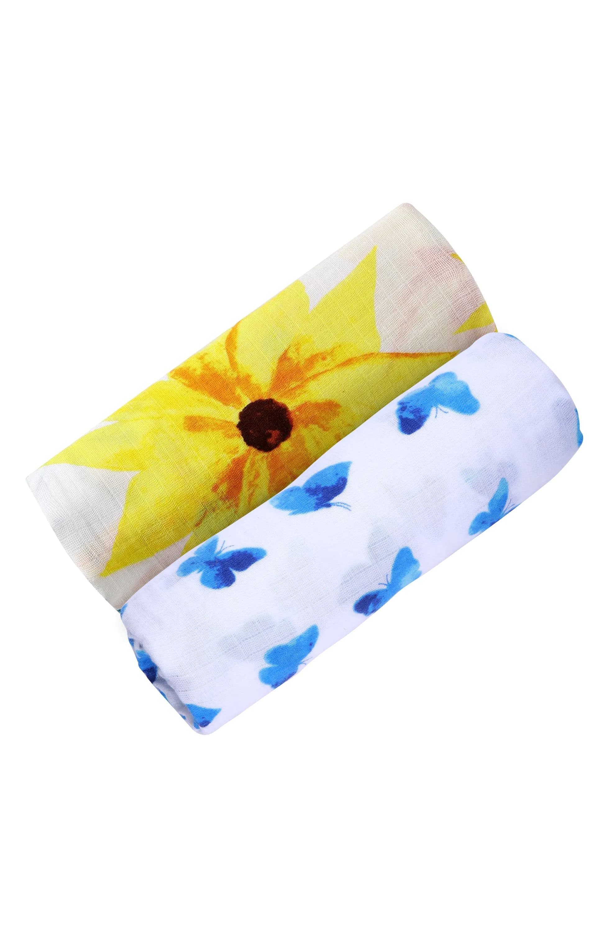 image-ORGANIC SWADDLE SET - GLOWING GARDEN (Sunflower + Blue Butterfly)
