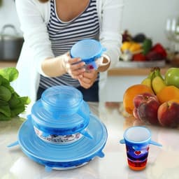 image-Reusable Bowl Pot Lid Silicone Food Seal Wrap 6 Pcs