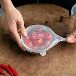 image-Reusable Bowl Pot Lid Silicone Food Seal Wrap 6 Pcs
