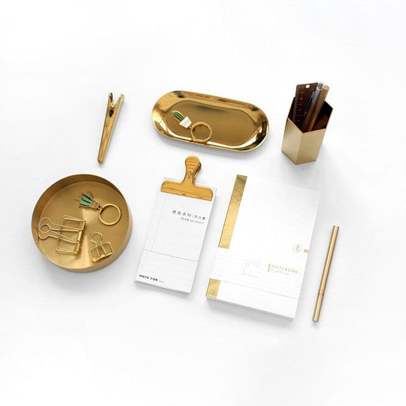 image-Hexagon Brass Desktop Organizer