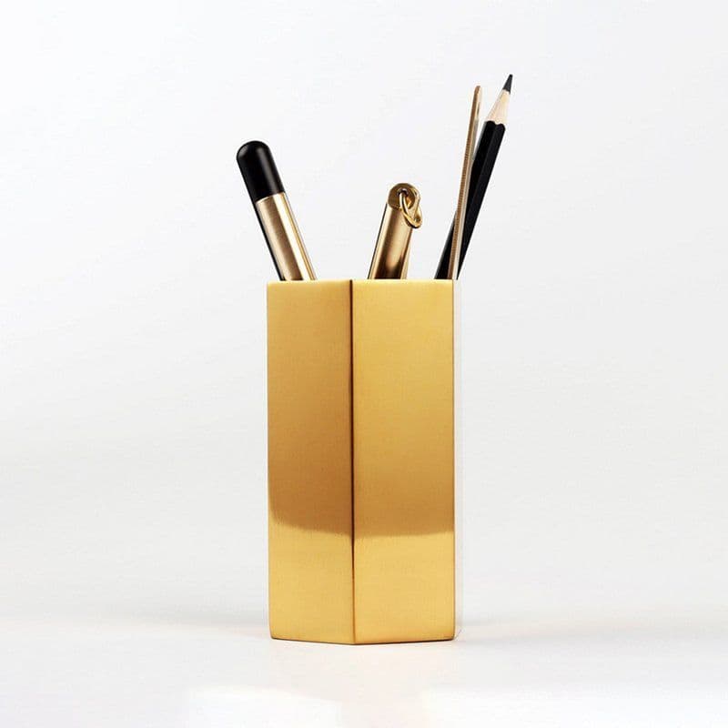 image-Hexagon Brass Desktop Organizer