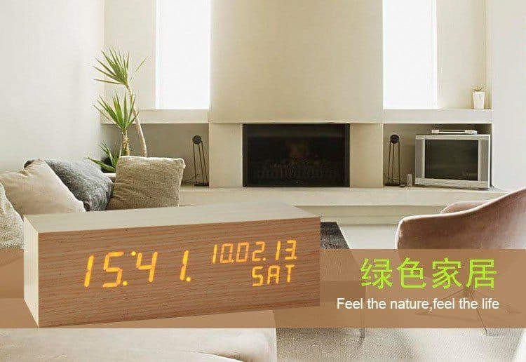 image-Classic Rectangle Wood LED Clock