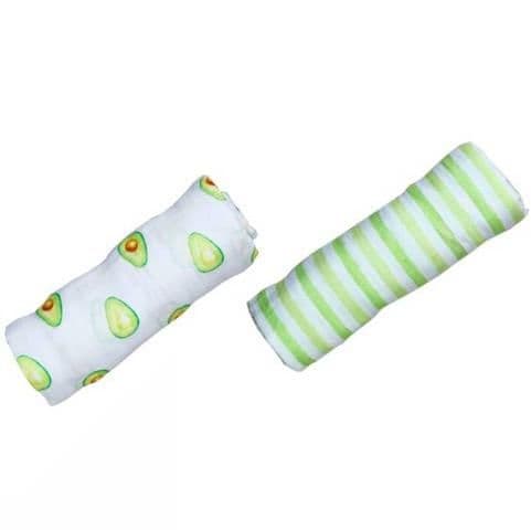 image-ORGANIC SWADDLE SET - AVOCUDDLES (Avocado + Lime Green Stripes)
