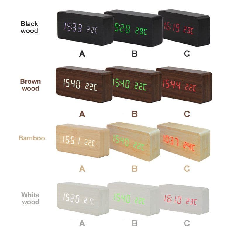 image-LED Teak Cuboid Alarm Clock
