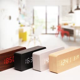 image-LED Teak Cuboid Alarm Clock