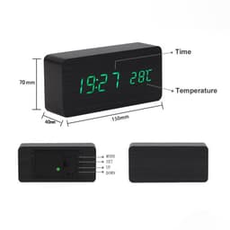 image-LED Teak Cuboid Alarm Clock