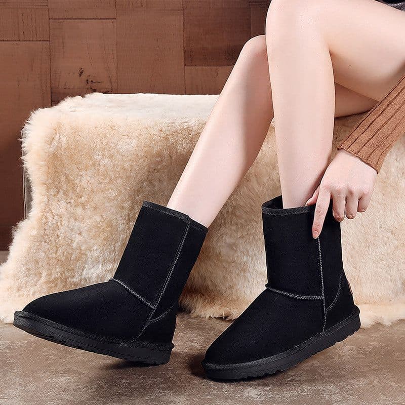 image-Foreign trade cross-border snow boots women 2021 new women's shoes cowhide plus velvet thick warm cotton shoes women autumn and winter cotton boots women