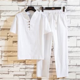 image-Chinese style 2022 summer linen suit men's cotton and linen short-sleeved T-shirt large size 9 points library pants suit
