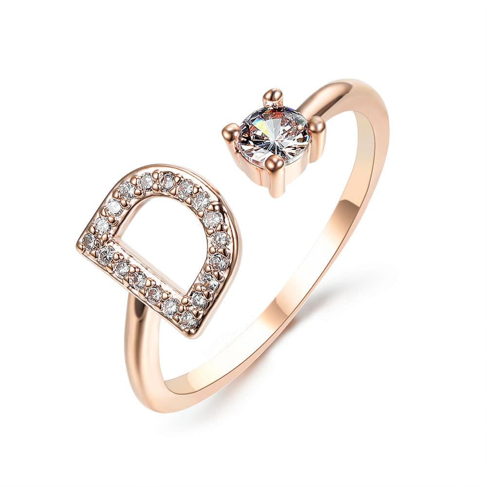 image-New Design Adjustable 26 Initial Letter Ring Fashion Jewelry For Women Simple Elegant Jewelry