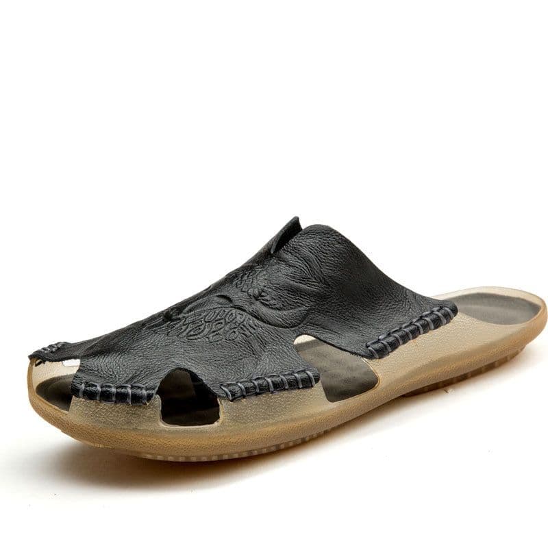 image-Men's Leather Sandals - Red Brown Beach Style Size 48