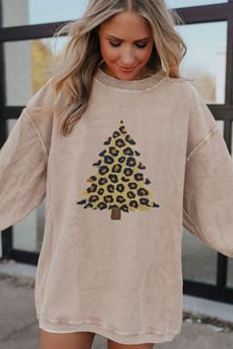 image-Apricot Leopard Christmas Tree Graphic Corded Sweatshirt