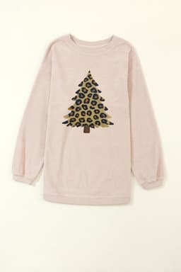 image-Apricot Leopard Christmas Tree Graphic Corded Sweatshirt