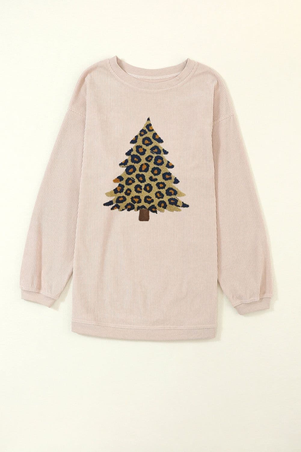 image-Apricot Leopard Christmas Tree Graphic Corded Sweatshirt