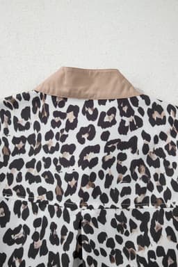 image-Multicolour Leopard Print Contrast Trim Button Split Neck Plus Long Sleeve Top