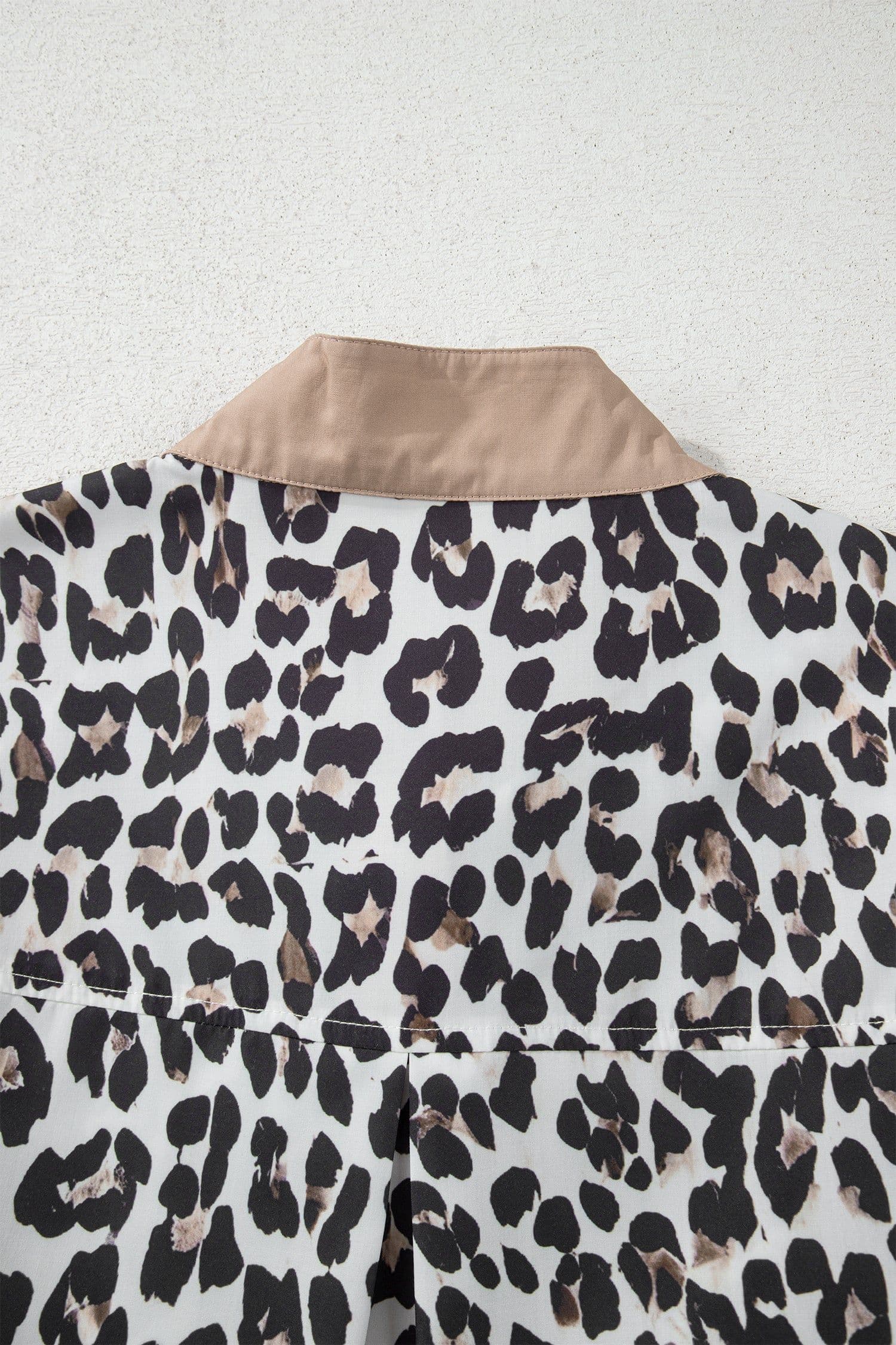 image-Multicolour Leopard Print Contrast Trim Button Split Neck Plus Long Sleeve Top