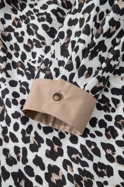 image-Multicolour Leopard Print Contrast Trim Button Split Neck Plus Long Sleeve Top