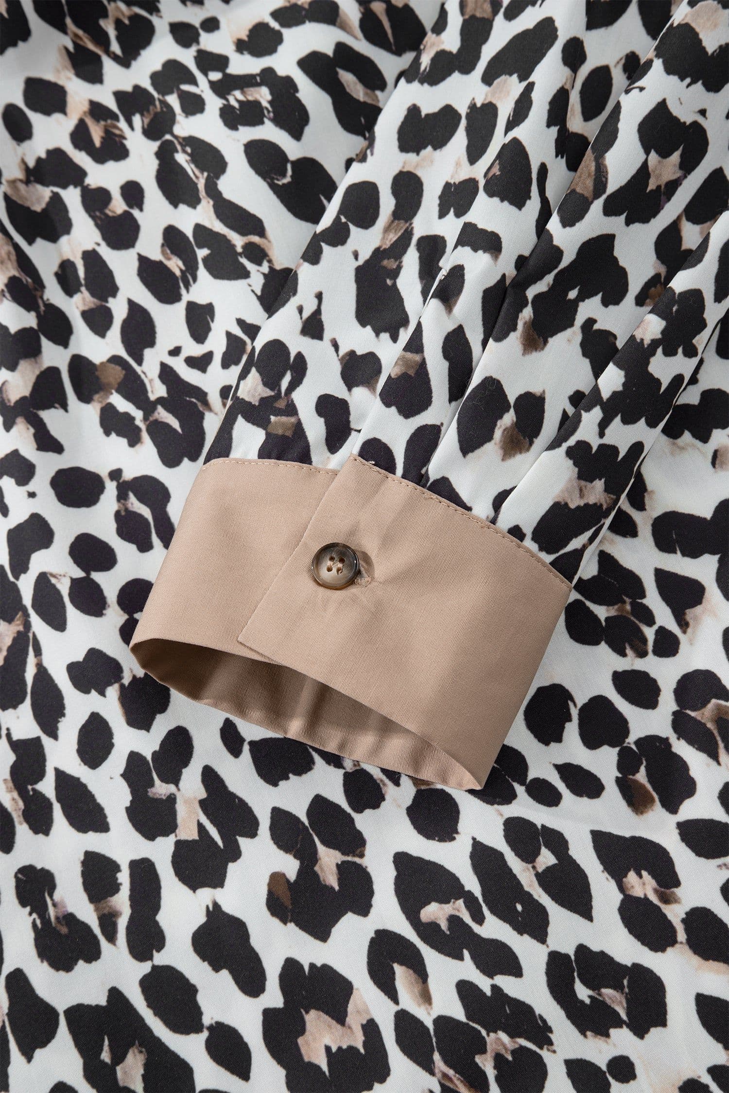 image-Multicolour Leopard Print Contrast Trim Button Split Neck Plus Long Sleeve Top