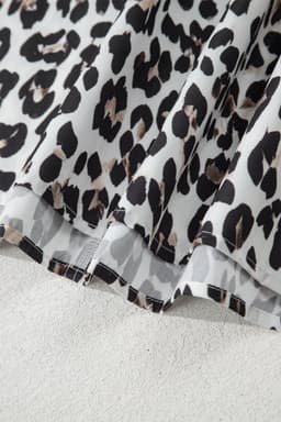 image-Multicolour Leopard Print Contrast Trim Button Split Neck Plus Long Sleeve Top