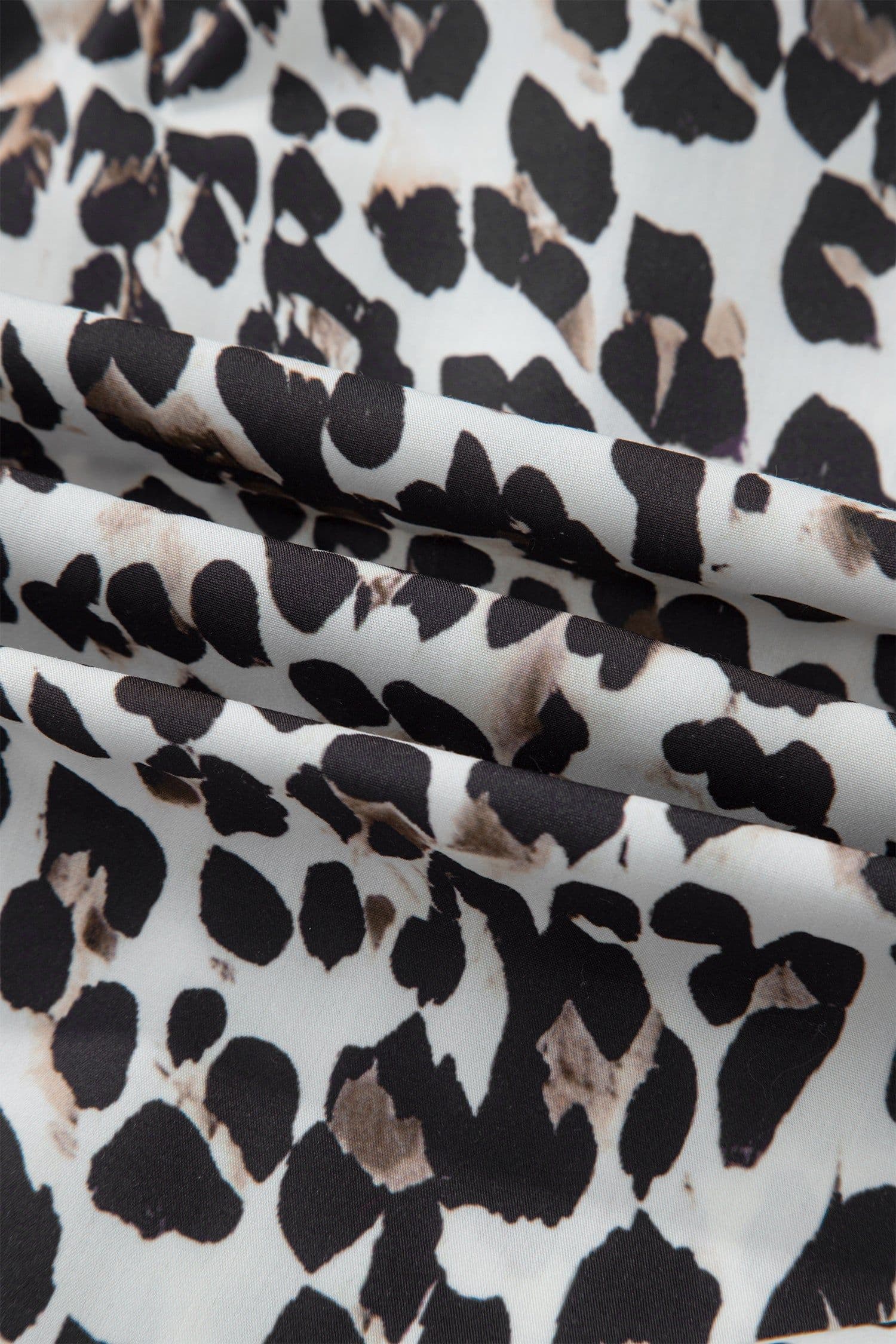 image-Multicolour Leopard Print Contrast Trim Button Split Neck Plus Long Sleeve Top