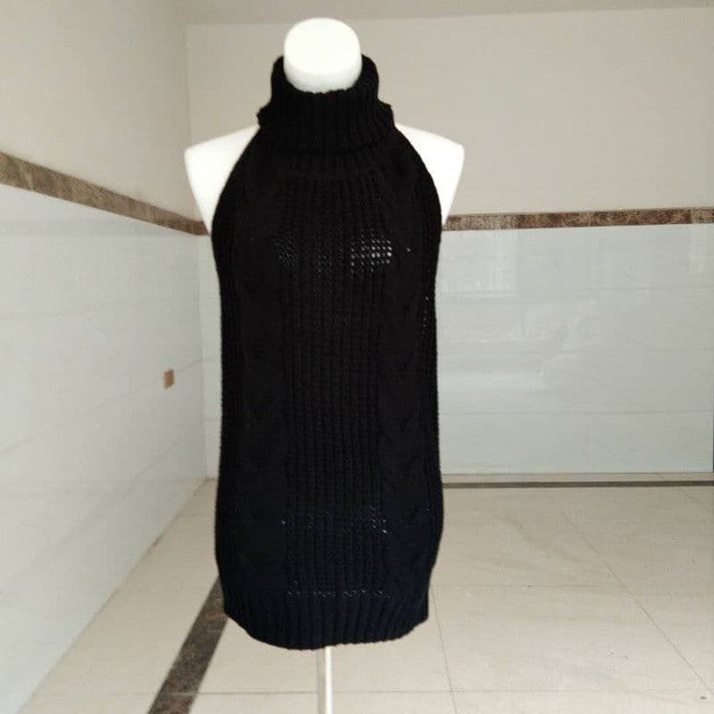 image-Autumn sexy halter sexy sweater female high neck sleeveless knit pullover girl danzi cos 1369-1