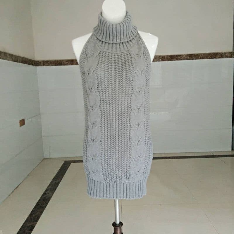 image-Autumn sexy halter sexy sweater female high neck sleeveless knit pullover girl danzi cos 1369-1