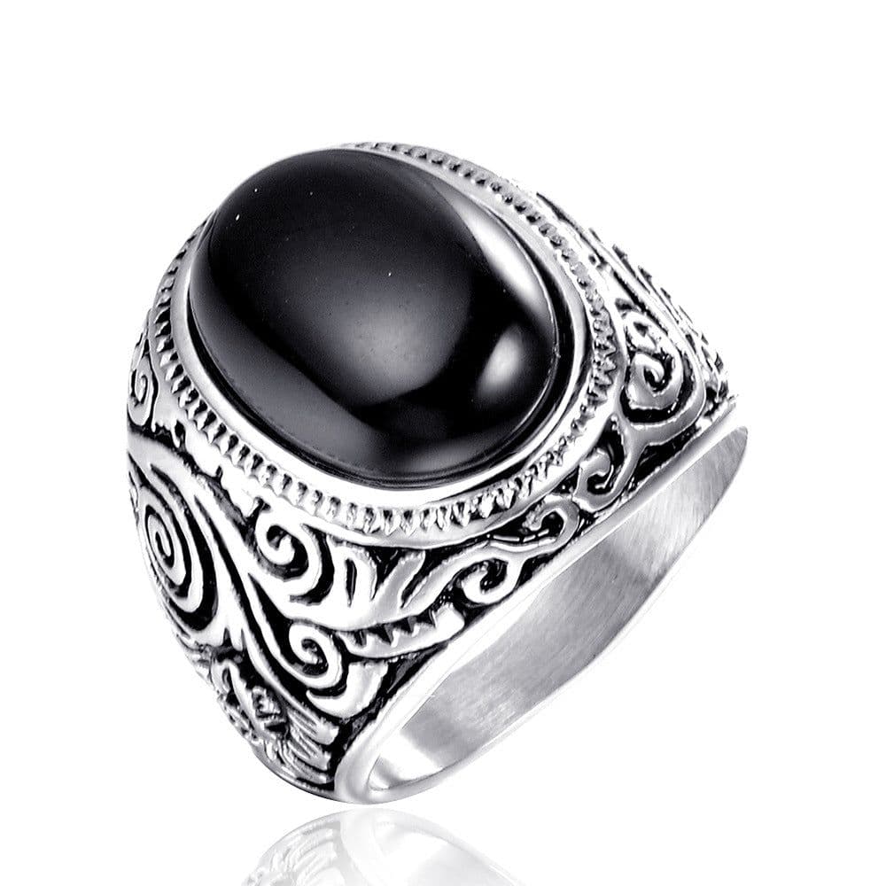 image-Titanium Steel Men's Ring - Black Turquoise