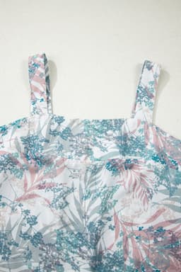 image-Green Tropical Palm Printed Cropped Tank Drawstring Wide Leg Pant Set