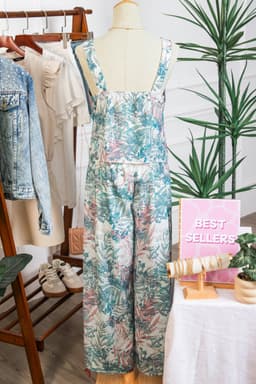 image-Green Tropical Palm Printed Cropped Tank Drawstring Wide Leg Pant Set