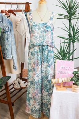 image-Green Tropical Palm Printed Cropped Tank Drawstring Wide Leg Pant Set