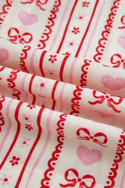 image-Red Sweet Floral Heart Bow Print Contrast Trim Long Sleeve Shirt Pajama Short Set
