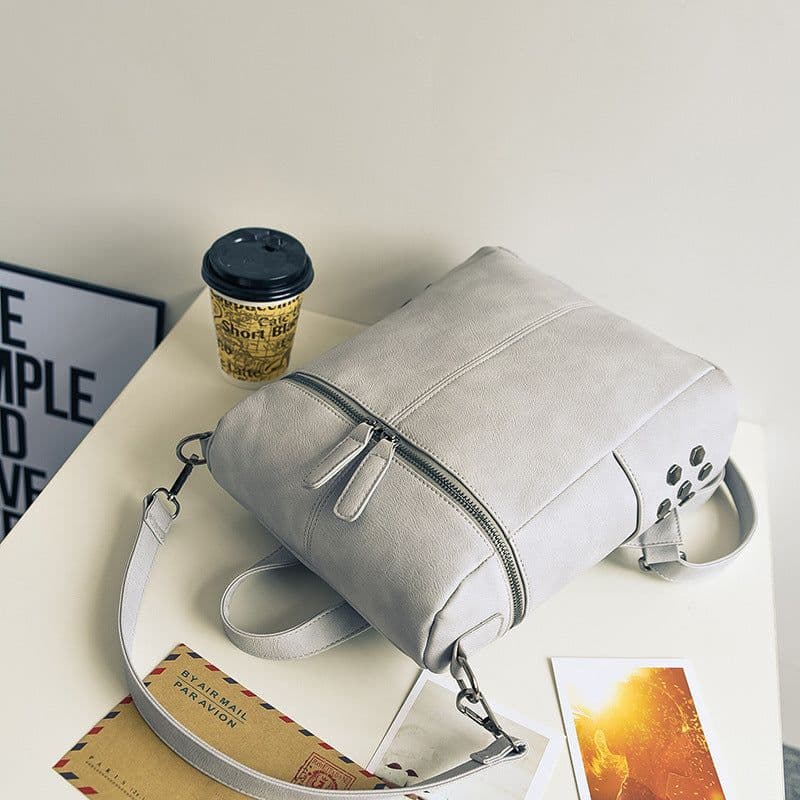 image-Foreign trade female backpack, rivet bag, fashionable casual Korean style trendy simple backpack student bag