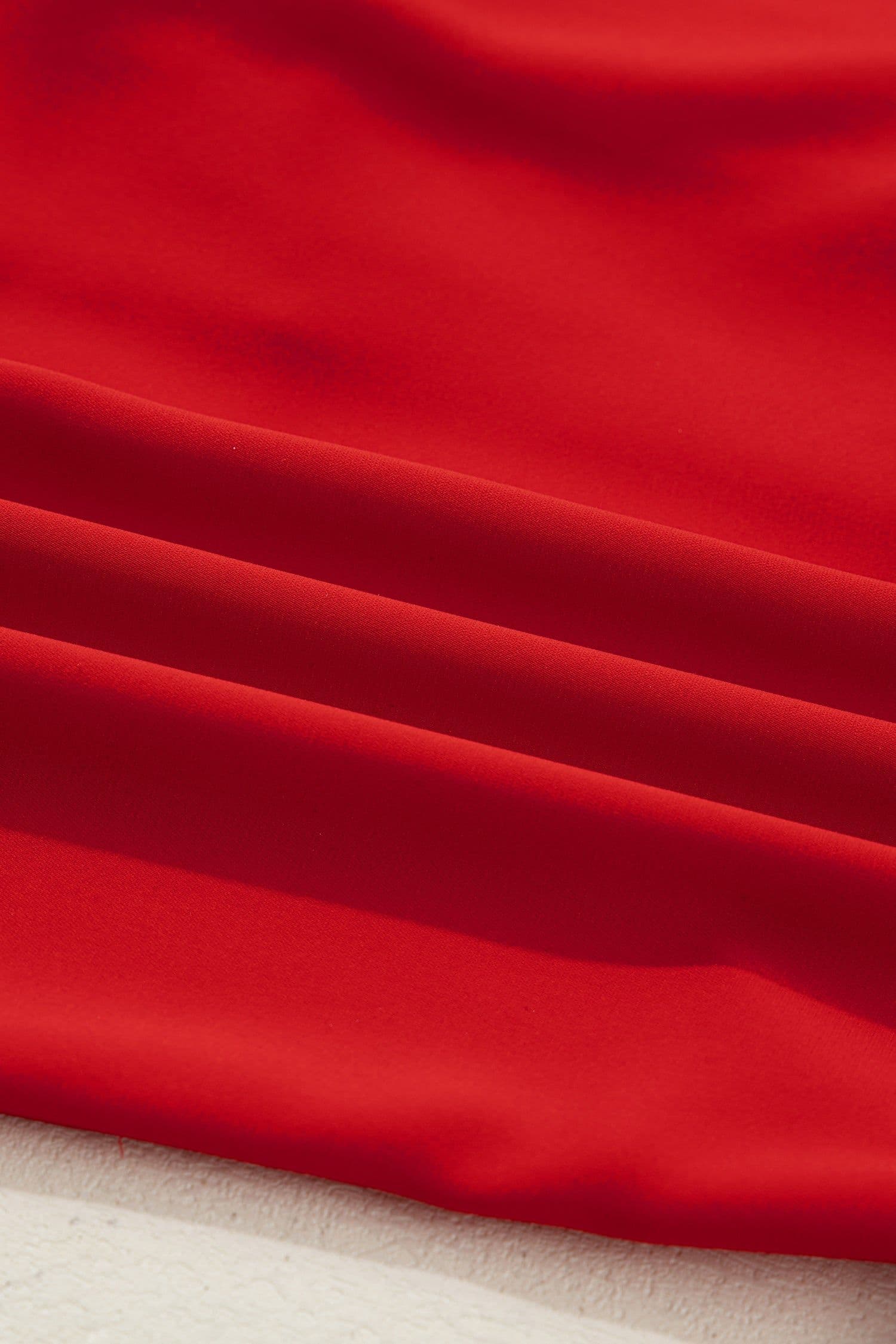 image-Fiery Red Contrast Trim Ribbon Bow Short Silky 2pcs Pajama Set
