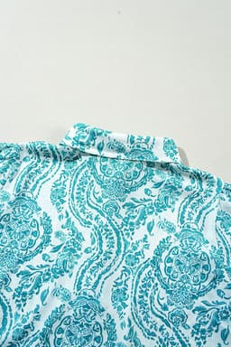 image-Green Paisley Print Smocked Cuff Buttoned Loose Shirt