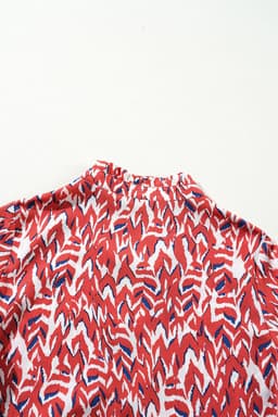 image-Orange Abstract Print V Neck Pleated High Waist Midi Dress