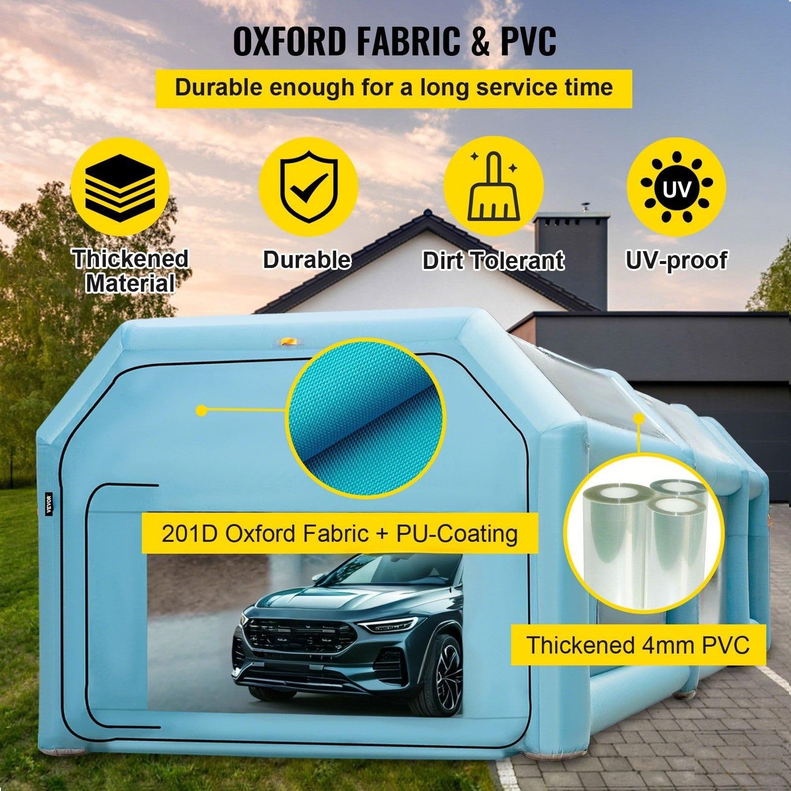 image-VEVOR 26x15x10ft Portable Inflatable Paint Booth,Inflatable Spray Booth, Car Paint Tent with Air Filter System & 2 Blowers, Upgraded Blow Up Spray Booth Tent, Auto Paint Workstation, Car Parking Gara