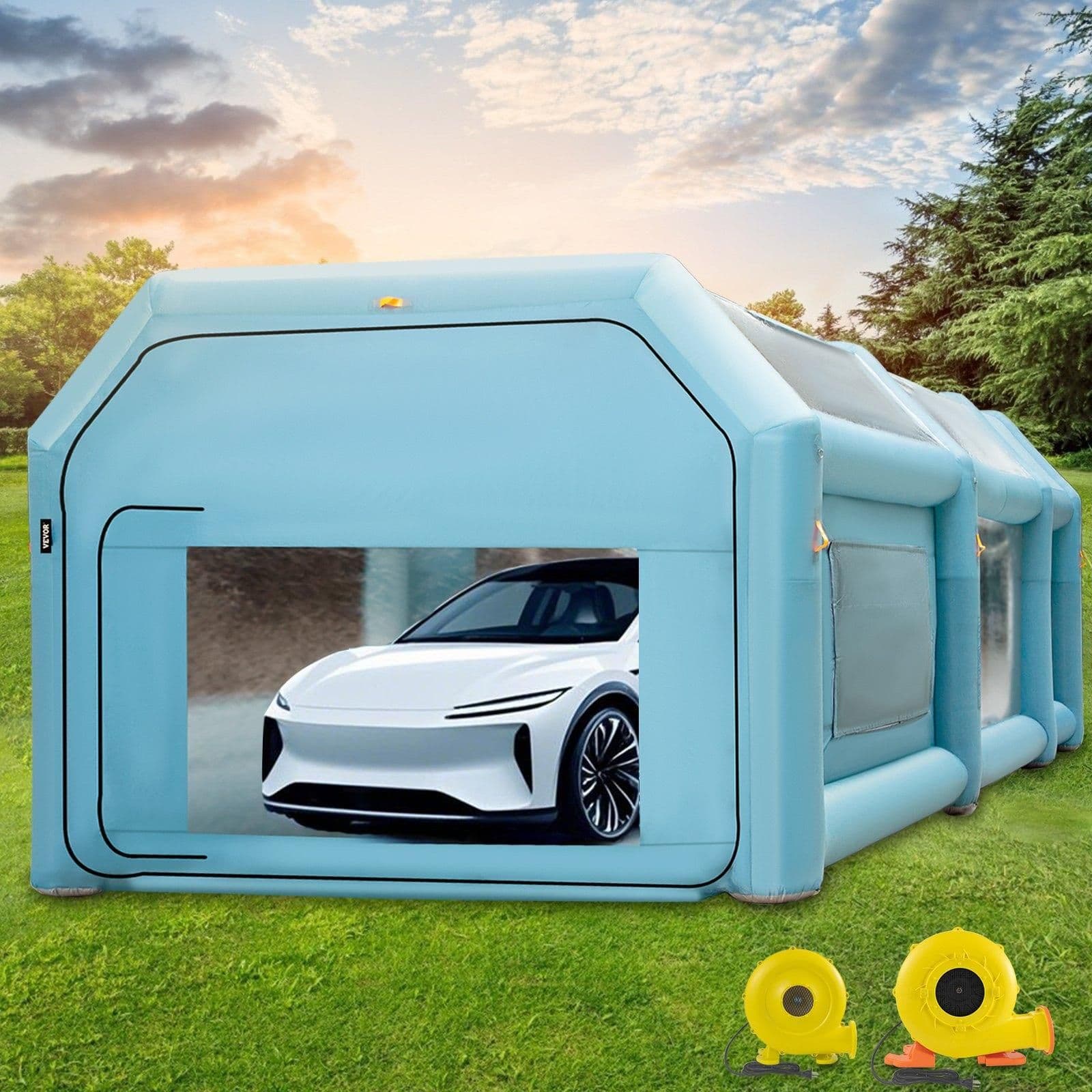 image-VEVOR 26x15x10ft Portable Inflatable Paint Booth,Inflatable Spray Booth, Car Paint Tent with Air Filter System & 2 Blowers, Upgraded Blow Up Spray Booth Tent, Auto Paint Workstation, Car Parking Gara
