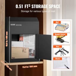 image-VEVOR Through The Door Key Drop Box, Heavy Duty Steel Through the Door Mailbox with 1.8" 12" Key Lock, 12x6x16" Mail Drop Box, Black
