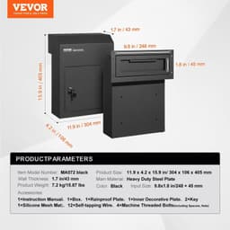 image-VEVOR Through The Door Key Drop Box, Heavy Duty Steel Through the Door Mailbox with 1.8" 12" Key Lock, 12x6x16" Mail Drop Box, Black