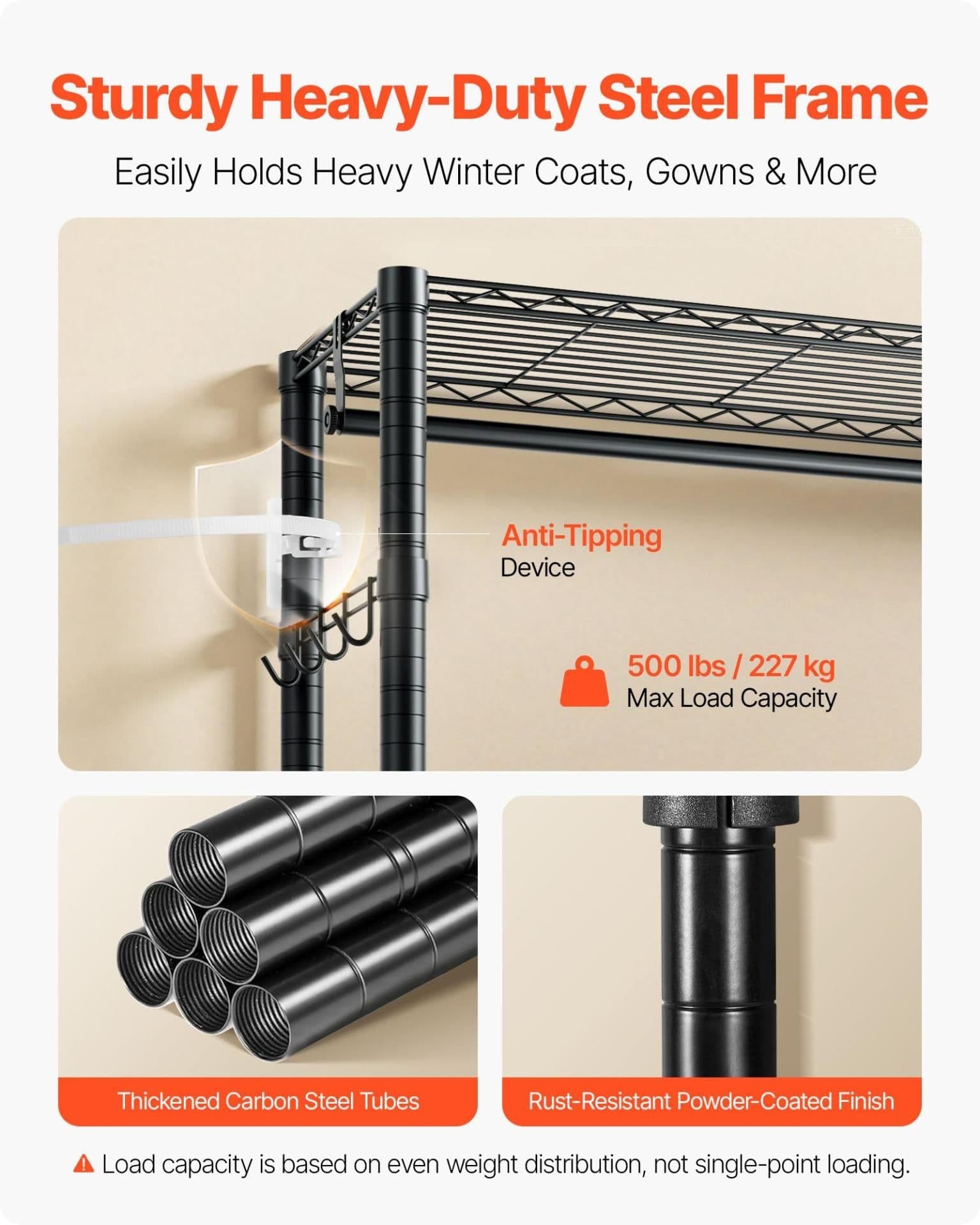 image-VEVOR Heavy Duty Clothing Rack - 4-Tier Carbon Steel 500lbs