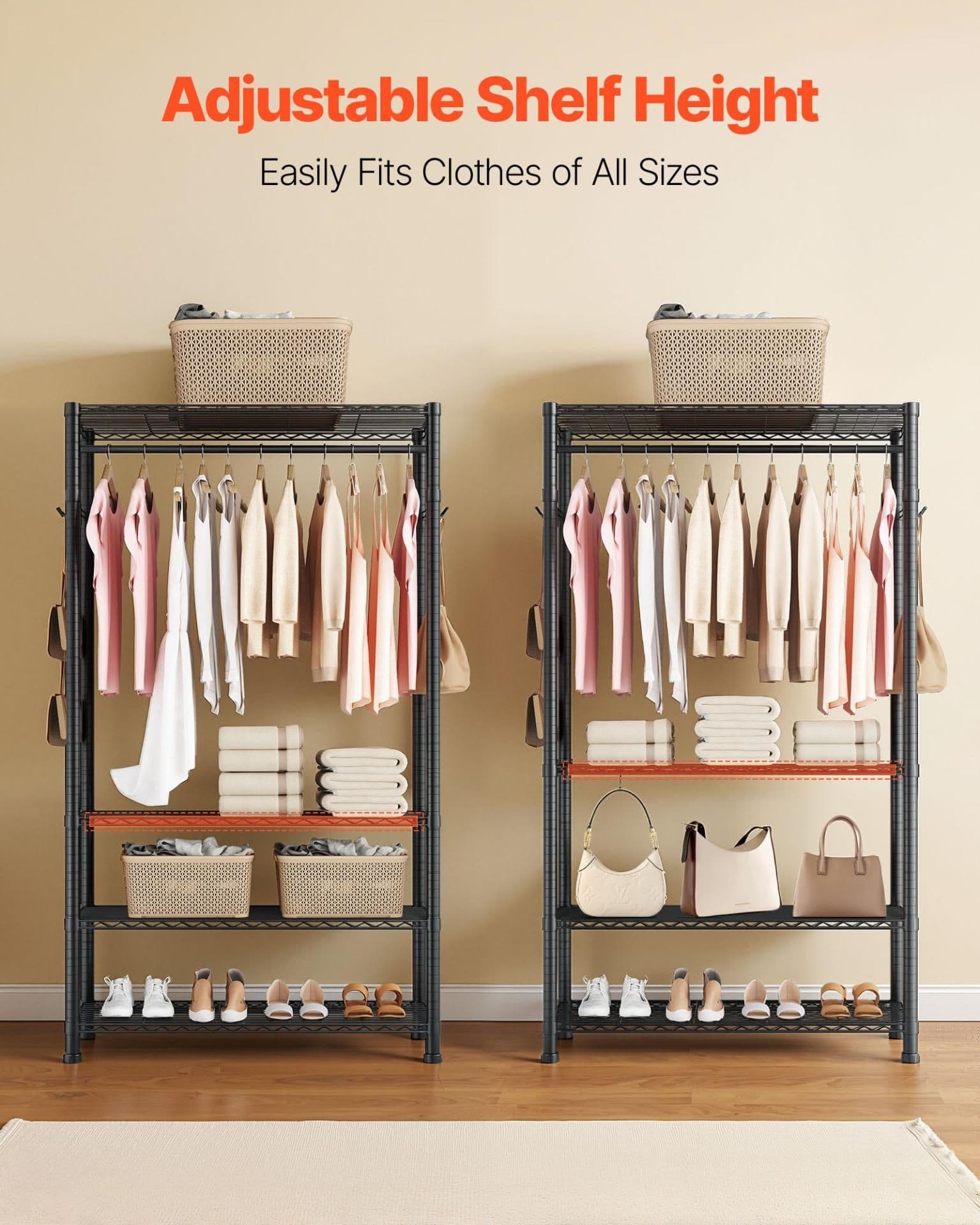 image-VEVOR Heavy Duty Clothing Rack - 4-Tier Carbon Steel 500lbs