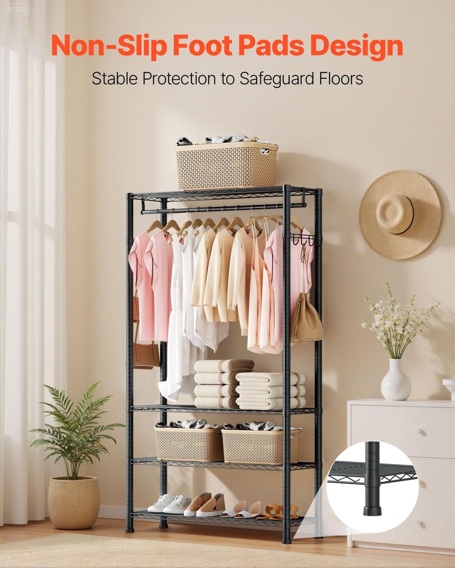 image-VEVOR Heavy Duty Clothing Rack - 4-Tier Carbon Steel 500lbs