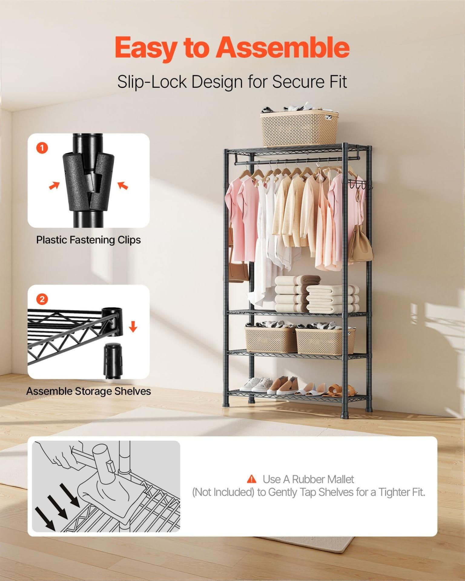 image-VEVOR Heavy Duty Clothing Rack - 4-Tier Carbon Steel 500lbs