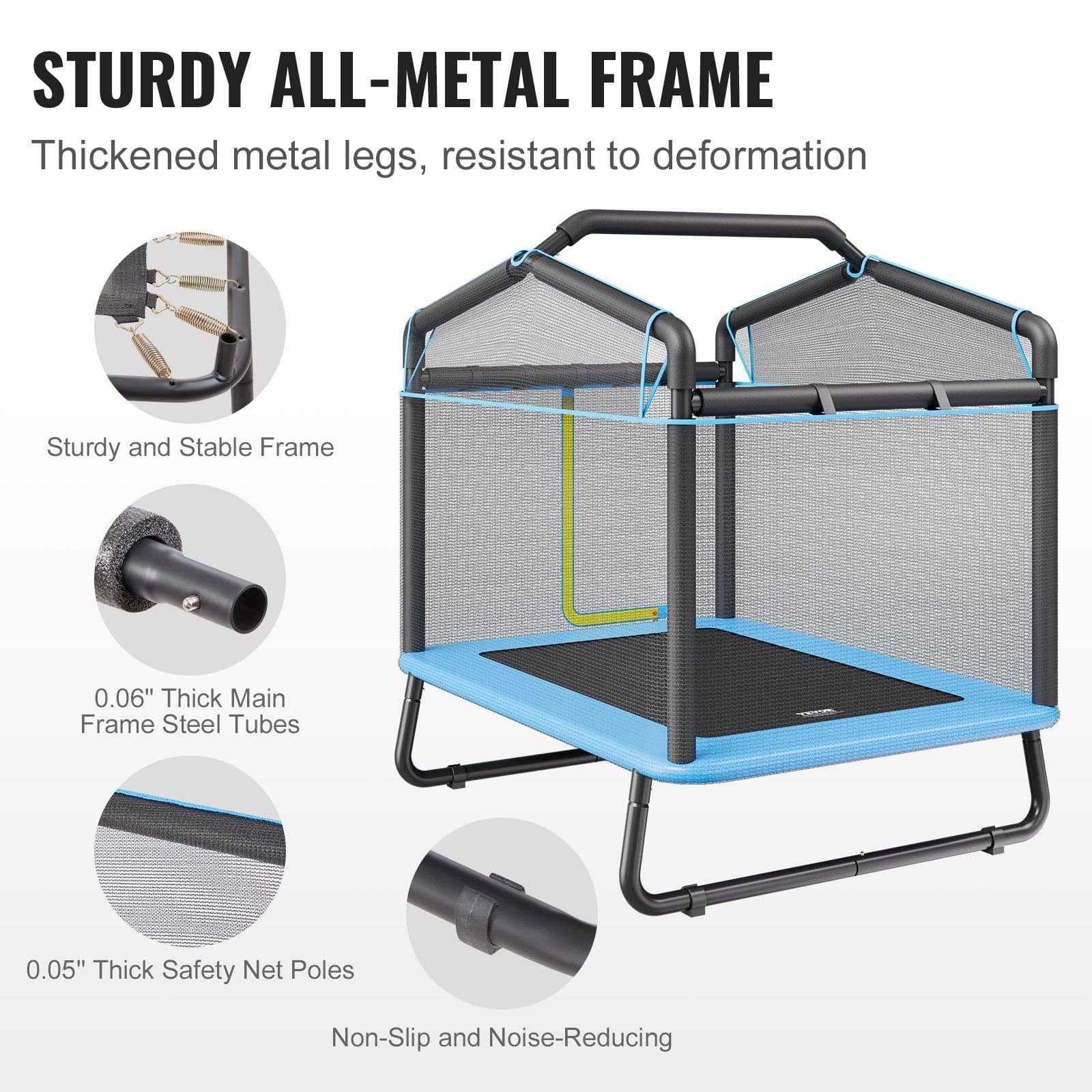 image-VEVOR 6FT Trampoline for Kids, 72" Indoor/Outdoor Toddlers Trampoline, Mini Baby Trampoline with Safety Enclosure Net, Gymnastics Bar, Hammock, Recreational Trampoline Birthday Gift for 3+ Years Kids