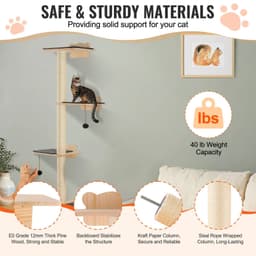 image-VEVOR 4 Tiers Cat Tree, Cat Wall Furniture Set with 4 Jumping Boards, Wall-Mounted Cat Floating Shelf up to 40 lbs, 12 mm Pine Wood Cat Perch for Sleeping, Playing, and Climbing