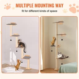 image-VEVOR 4 Tiers Cat Tree, Cat Wall Furniture Set with 4 Jumping Boards, Wall-Mounted Cat Floating Shelf up to 40 lbs, 12 mm Pine Wood Cat Perch for Sleeping, Playing, and Climbing