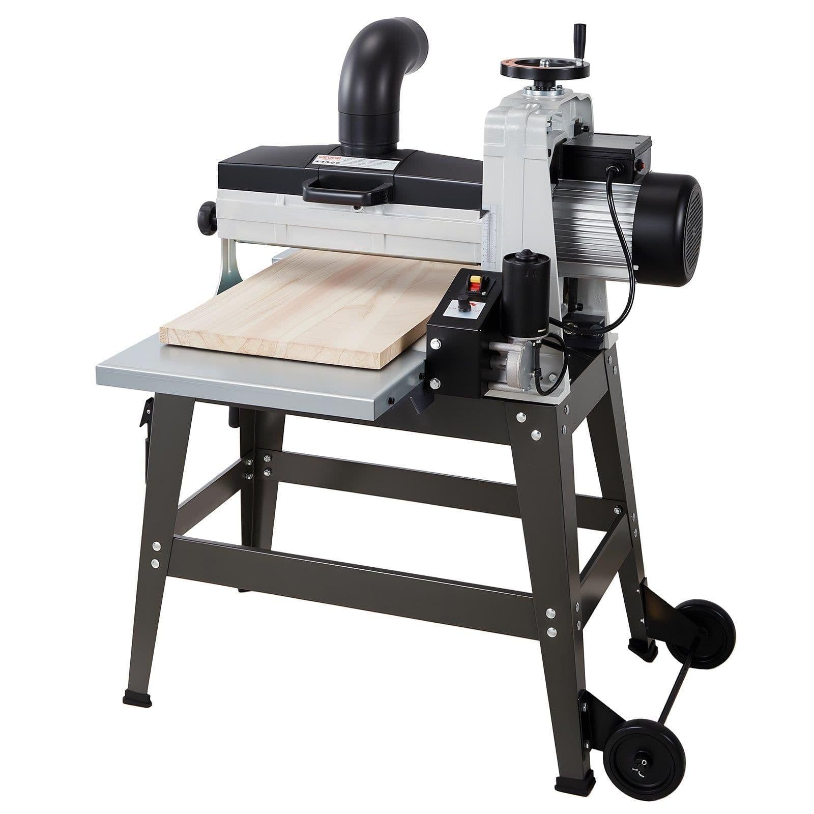 image-VEVOR 16" Drum Sander with Stand & Extension Tables, 1.5HP 1720RPM Dual Motor Drum Sander for Woodworking - Variable Speed Conveyor Belt, 4" Dust Collection Port for Cabinet & Furniture Finishing