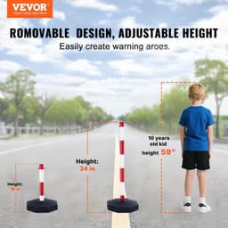 image-VEVOR Adjustable Traffic Delineator Post Cones, 6 Pack, Traffic Safety Delineator Barrier with Fillable Base 6.6FT Chain, for Traffic Control Warning Parking Lot Construction Caution Roads, Red&White