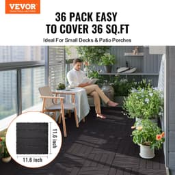 image-VEVOR Interlocking Deck Tiles, 36 Pack,11.6"x11.6" 36 sq. ft Plastic Waterproof Outdoor Flooring All Weather Use, Patio Floor Decking Covering Tiles for Porch Poolside Balcony Backyard, Dark Brown
